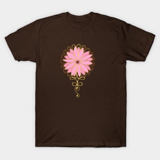 Golden Garden Mandala And Pink Gerber Daisy T-Shirt